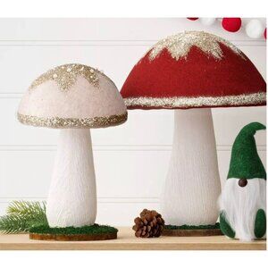 Decorative Glitter Felt Mushroom set. Red white and gold mushroom decor